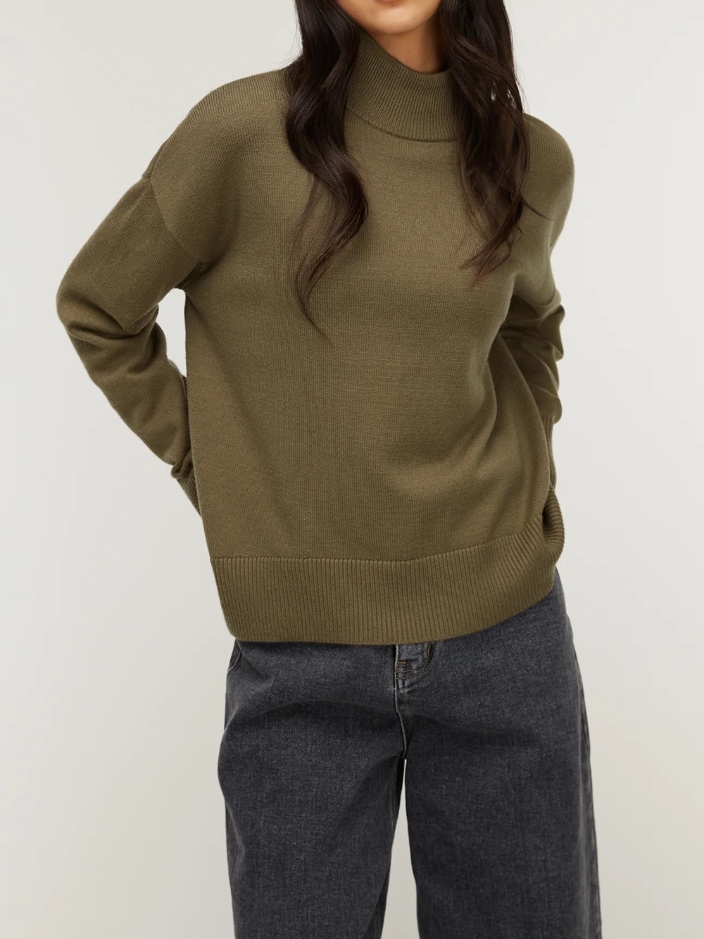 OAK + FORT Kalamata Olive Green Mock Neck Turtleneck Relaxed Knit Sweater Medium